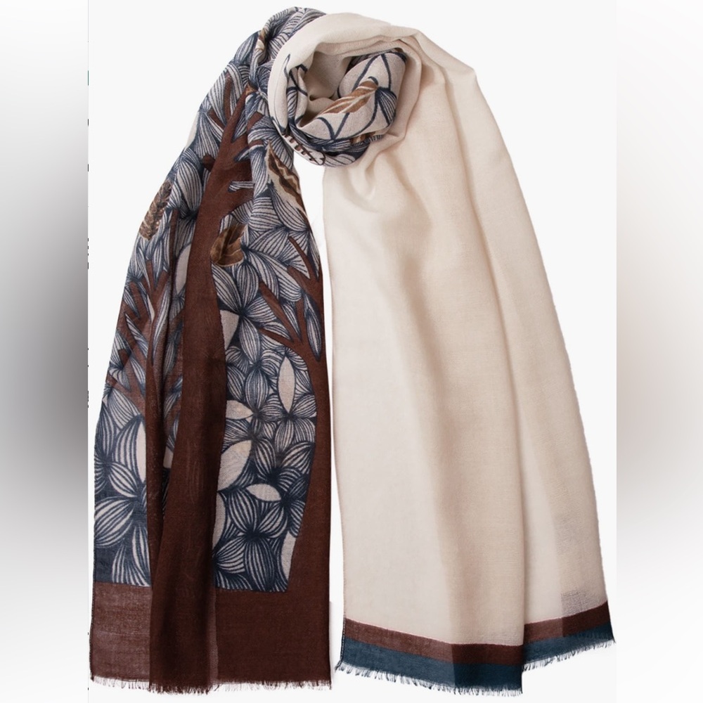 Elizabetta Elegant Brown Blue and Cream Scarf